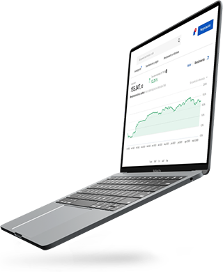 A modern laptop displaying a financial chart with an upward trend.